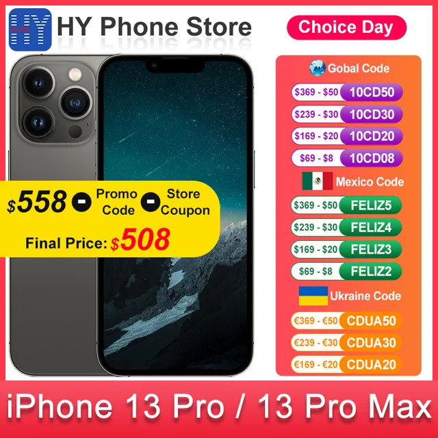 Apple iPhone 13Pro / 13 Pro Max 128GB/256GB A15 Bionic Chip 12MP+12MP Camera 6.1"/6.7" OLED Screen With Face ID Unlocked
