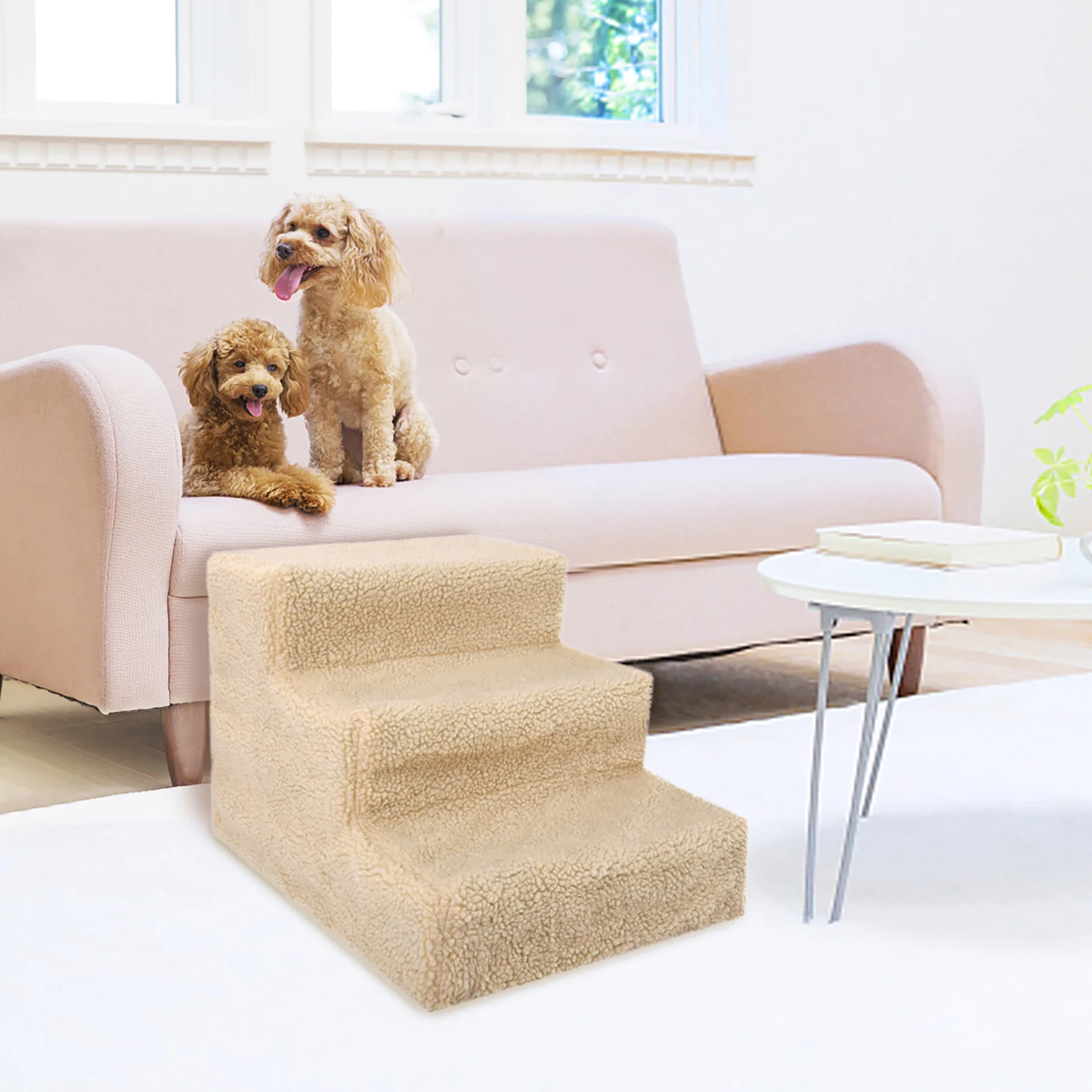 3-Tier Lightweight Pet Stairs for Dogs Cats, Steps for High Beds and Couches, Machine Washable Cover