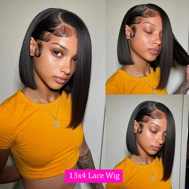 Bob Wig Human Hair 13x4 Hd Lace Front Human Hair Wigs For Black Women Glueless Lace Front Wigs Pre Plucked Pre Cut Straight Bob 3