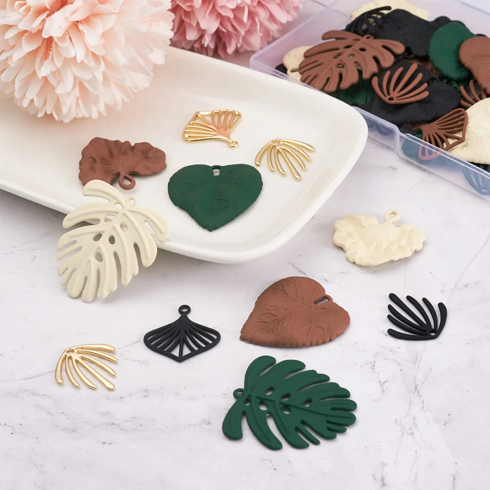 40Pcs Mixed Zinc Alloy Pendant Colorful Leaf Charms For DIY Jewelry Dangle Earrings Making Accessories