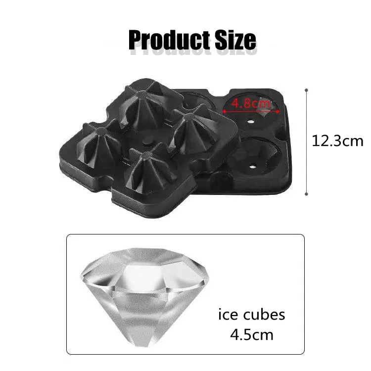 Creative 3D Diamond Skull Ice Cube Maker Bar Tool with 4 Grid BPA-free Silicone Mold DIY Ice Candy Cake Pudding Chocolate Molds
