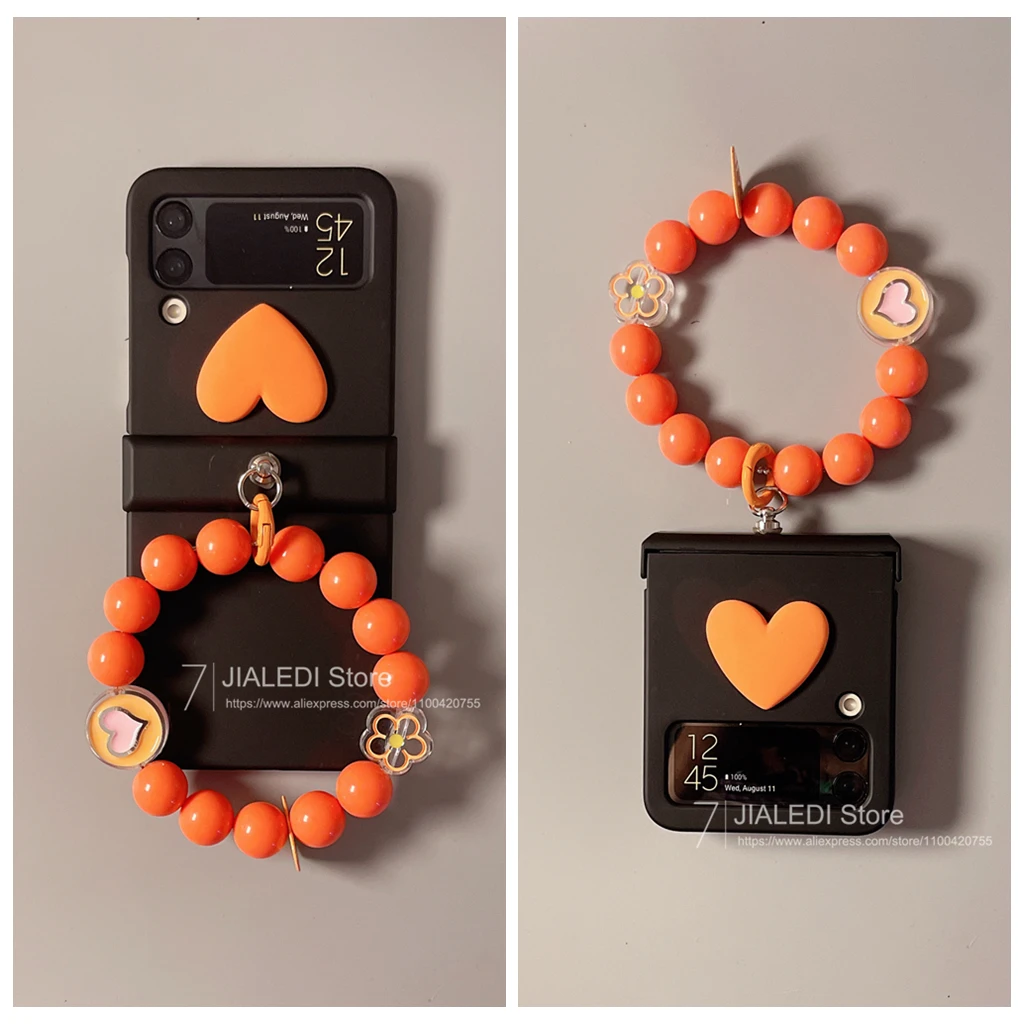 Charming Beaded Bracelet Love Hinge Phone Case with Hand Chain Cover