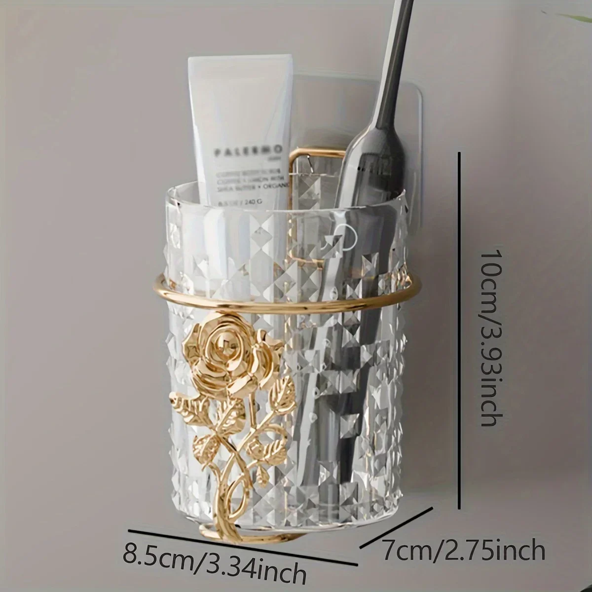 1pc-Wall Mounted Toothbrush Holder, mouthwash cup, No Drilling Required, Bathroom Organizer, Non-Electric, .Decorations
