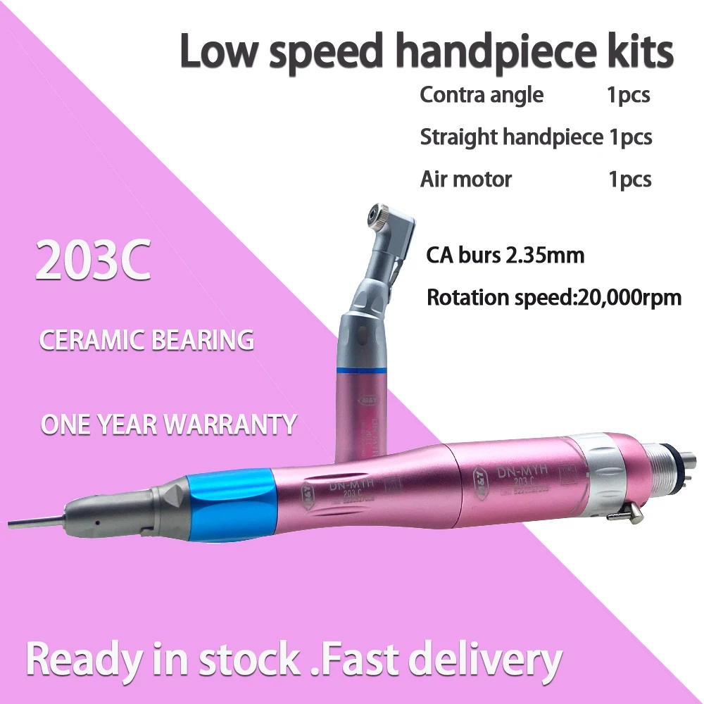 

M&Y Dental Low Speed Handpiece kit Straight Contra Angle airmotor slow speed Air Turbine 4 Hole 2 Hole Pink Color dentist tools
