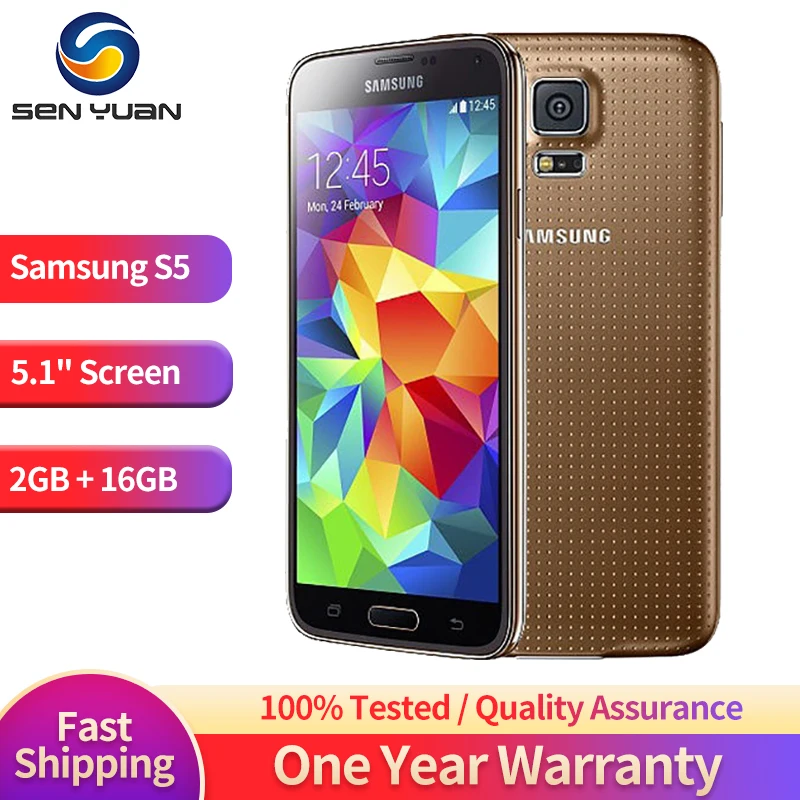 

Original Samsung Galaxy S5 4G LTE Mobile Phone 5.1" G900F G900P G900V G900A 2GB RAM 16GB ROM 16MP+2MP Andriod CellPhone