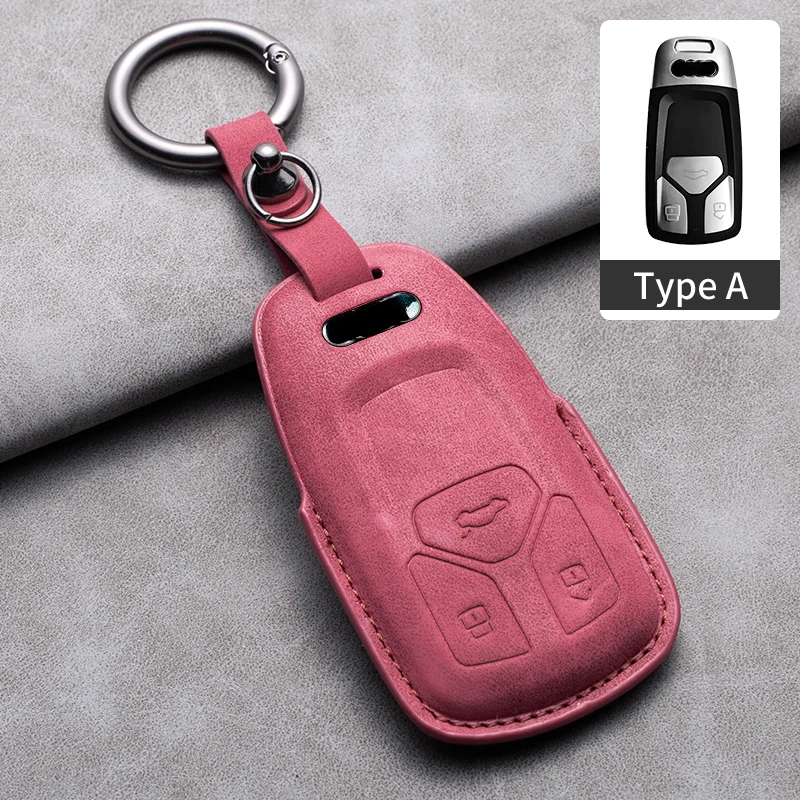 Premium Suede Leather Car Key Case Cover with Keychain Accessories