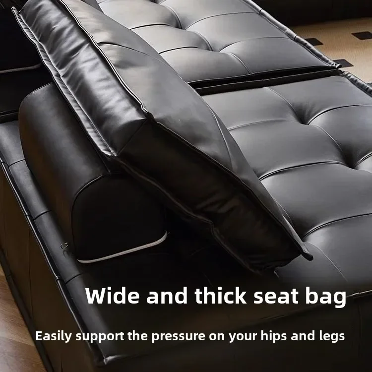 Minimalist Italian Leather Sofa Single Seat Black Modular Sofa with High Backrest Original Piemonte Leather Design Living Room