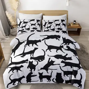 Witch Black Cat Duvet Cover Set Full,Cat Sitting on Moon Bedding Set Vintage Gothic Animals Cat Comforter Cover 2/3pcs Bed Sets 5