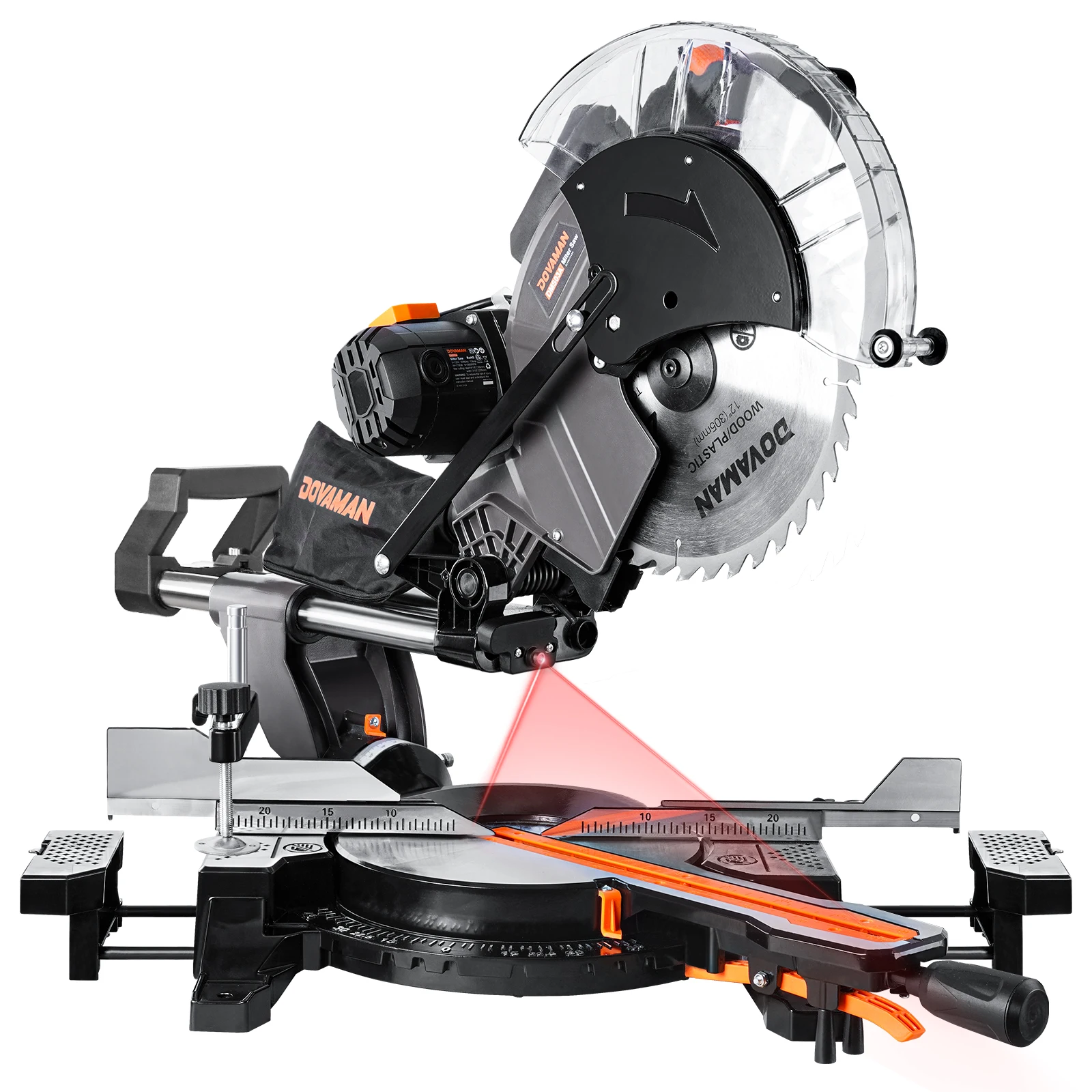 DOVAMAN 12-In Dual-Bevel Sliding Miter Saw 3800RPM 4.2x13in Cut Laser Guide 0-45&deg; Bevel/Miter 9 Stops 15A Corded electric saw