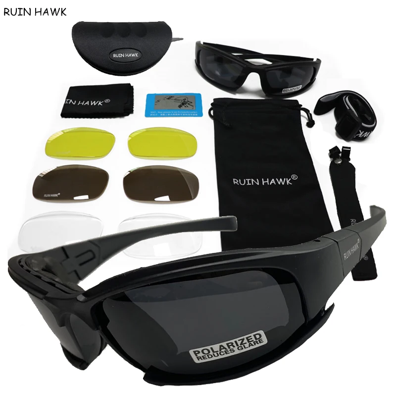 Tactical Glasses 4 Lens Men Army Hunting Shooting Glasses Motorcycle Hiking Polarized Sunglasses X7/C5 Tactical Airsoft Goggles 2