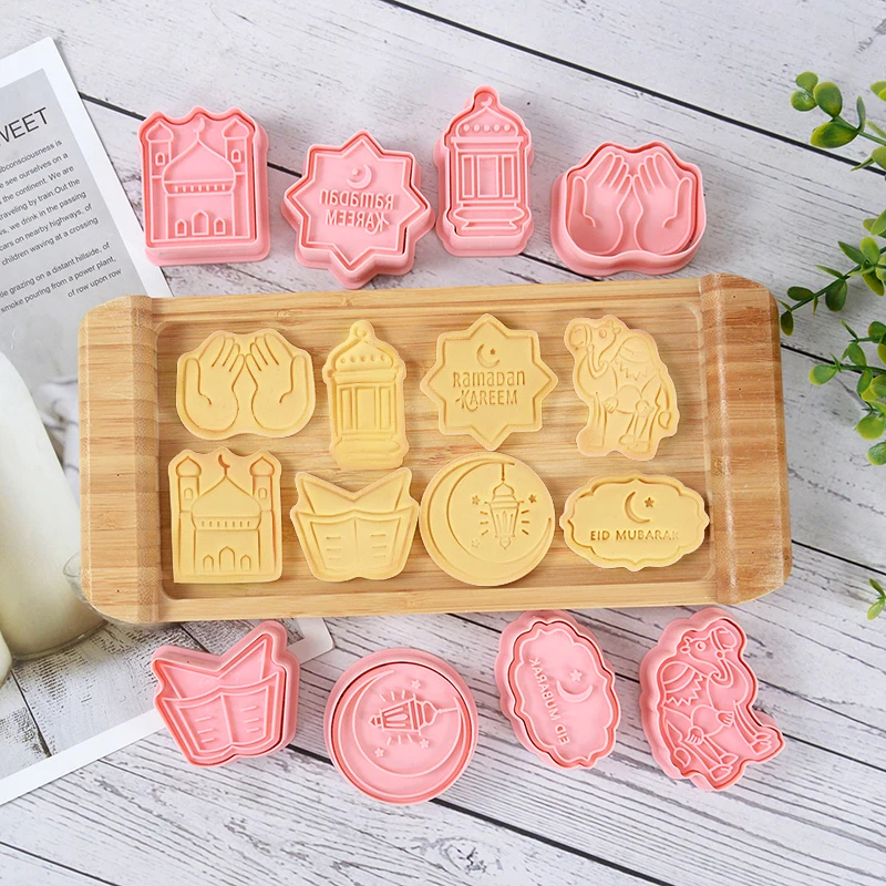 Ramadan Cookie Cutters Plastic 3D Camel Moon Star Pressable Biscuit Mold Cookie Stamp Islamic Muslim Kitchen Baking Pastry Tools