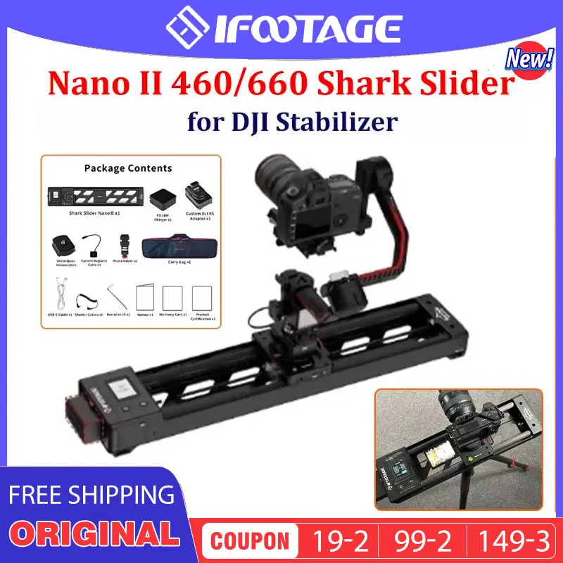 IFOOTAGE Shark Slider Nano II 460 Mini Motorized Camera Aluminum Alloy Dolly Long Version Track Video Stabilizer Rail Panorama