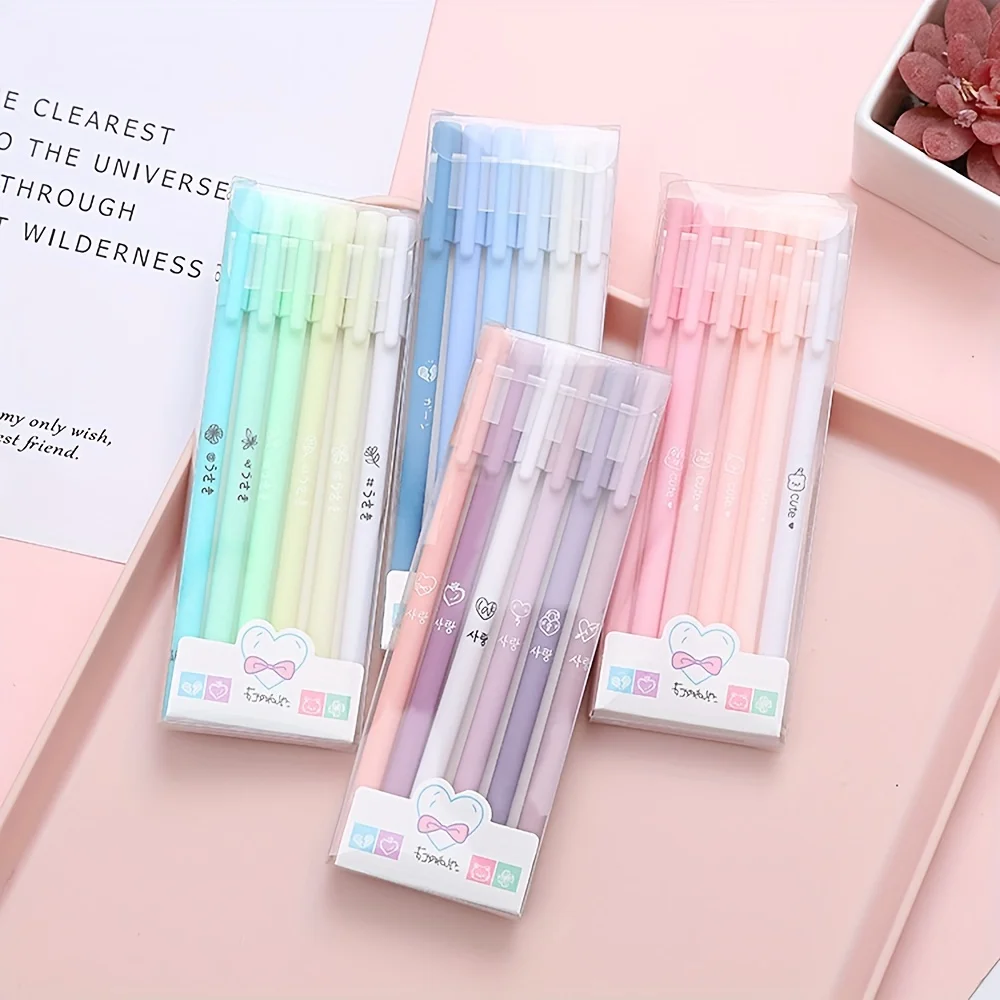

6pcs/set Morandi Gel Pen Set - Quick-Drying Extra Fine Point for Kawaii-Styled Note-Taking, Signing & School Office Accessories