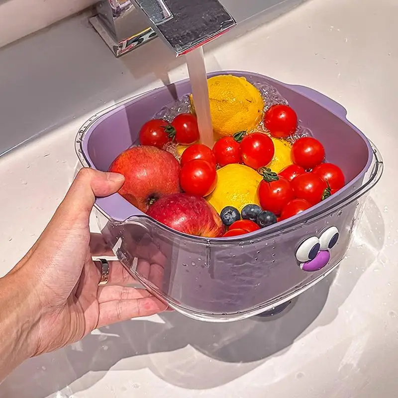 Collapsible Drain Basket Kitchen Colanders Bowl Set 2-layer Draining Basket Food Drain Basin Kitchen Sink Vegetable Drainer Fruit Basket Washing basin