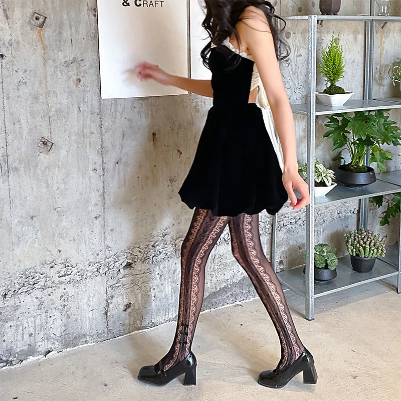 Pantyhose, sweet bow for women, Japanese and Korean, lace mesh side cut-out mesh, sexy summer stockings