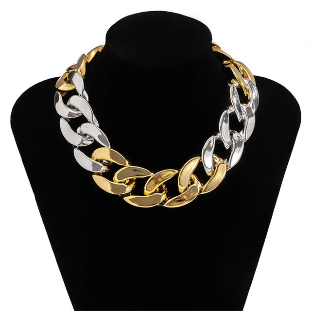 Lacteo Punk Multi Layered Golden Chain Choker Necklace Jewelry for Women Hip Hop Big Thick Chunky Clavicle Chain Charm Necklace LC3171531