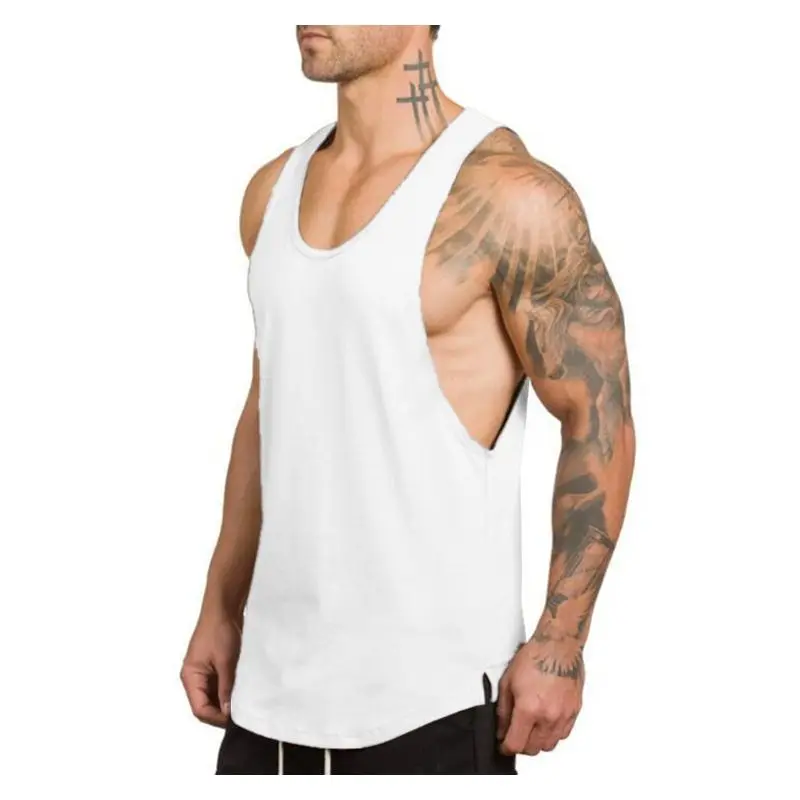 

Black Sleeveless Men Bodybuilding Fitness Vest Cotton Plain V-Neck Stringer Training Sports Undershirt Summer Tank Top Clothing