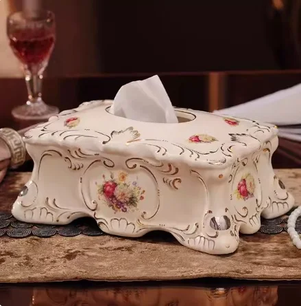 High grade European style tissue box white wood gold tissue box luxury home decoration napkin box fashion creative drawer 3