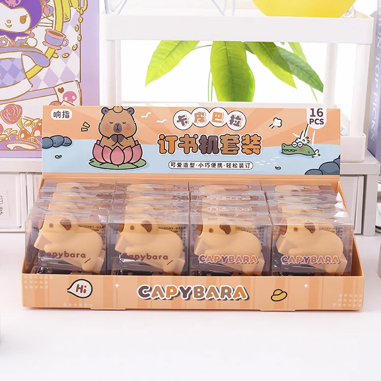 Mini Stapler Set 1Pcs 3D Capybara Mini Stapler Set with Staples Cute Cartoon Paper Binder Stationery Office Binding Tools School Supplies
