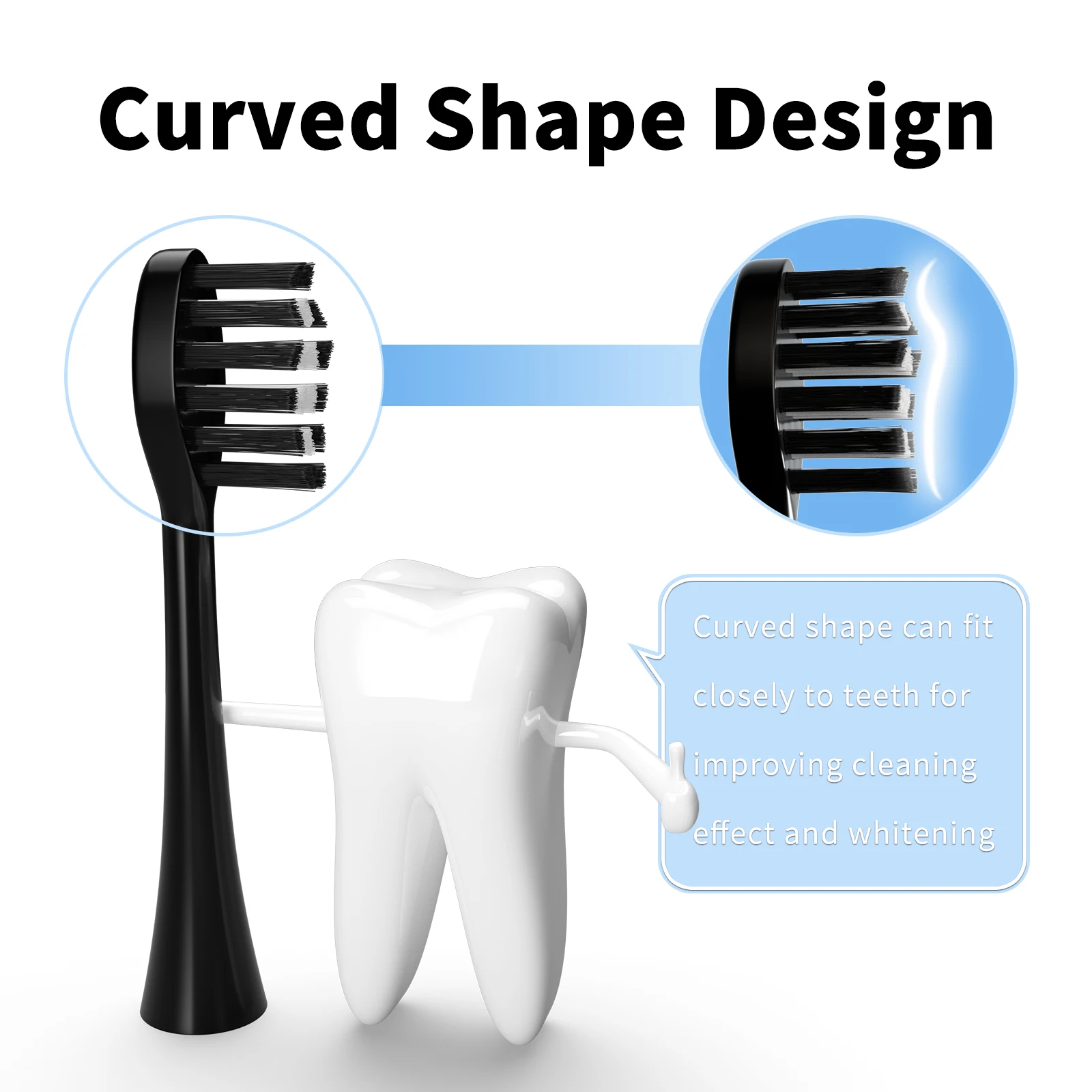 Replacement Toothbrush Heads Compatible with Gleem Electric Toothbrush, W Shape Design Planted with Nylon Bristle Black ,10 Pack 6