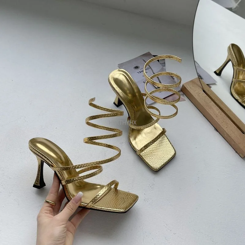 

2022 NEW Dress Sandals Stiletto High Heel Formal Party Shoes Silver Pink Wedding Shoes Gladiator Sandals for Women Sandals