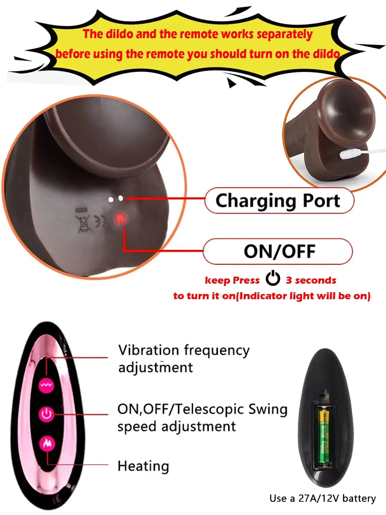 App Thrusting Black Realistic Penis Dildo Sex Toy Female Telescopic Rotation Heating G Spot Clitoral Anal Stimulation Vibrator