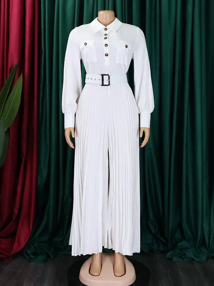 Wmstar Jumpsuit Women's Clothing Office Lady Button Fashion Maxi Rompers New in Fall Clothes Wholesale Dropshipping with Belt