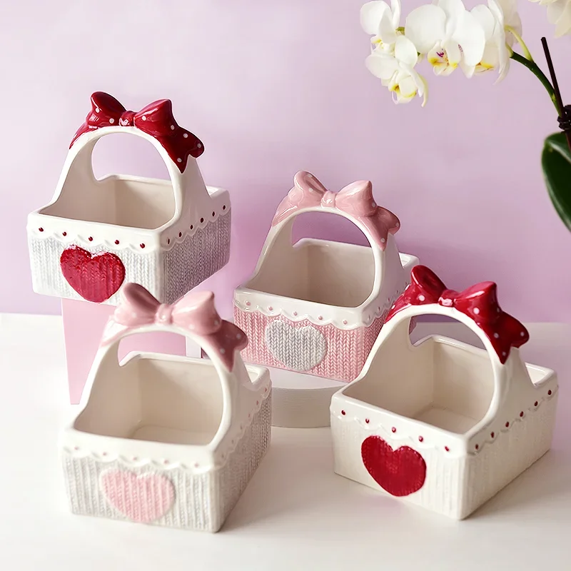

Ceramic woven storage basket Desktop basket Living room porch TV cabinet Home soft decor Cosmetic storage box Interesting gift