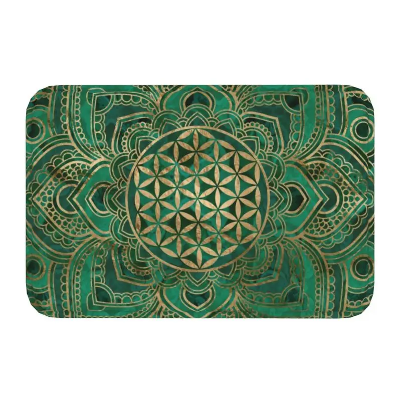 

Flower Of Life In Lotus Floor Door Kitchen Bath Mats Anti-Slip Mandala Sacred Geometry Doormat Living Room Entrance Rug Carpet