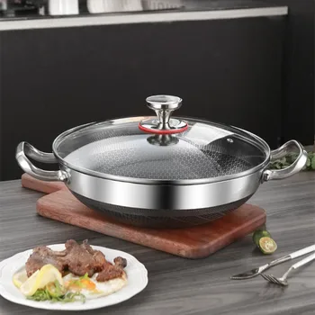 Stainless Steel Pan, Cooking Pan, Double-sided Honeycomb Frying Pan, Non-stick Pan with Lid Induction Cooker Gas Stove Universal 4