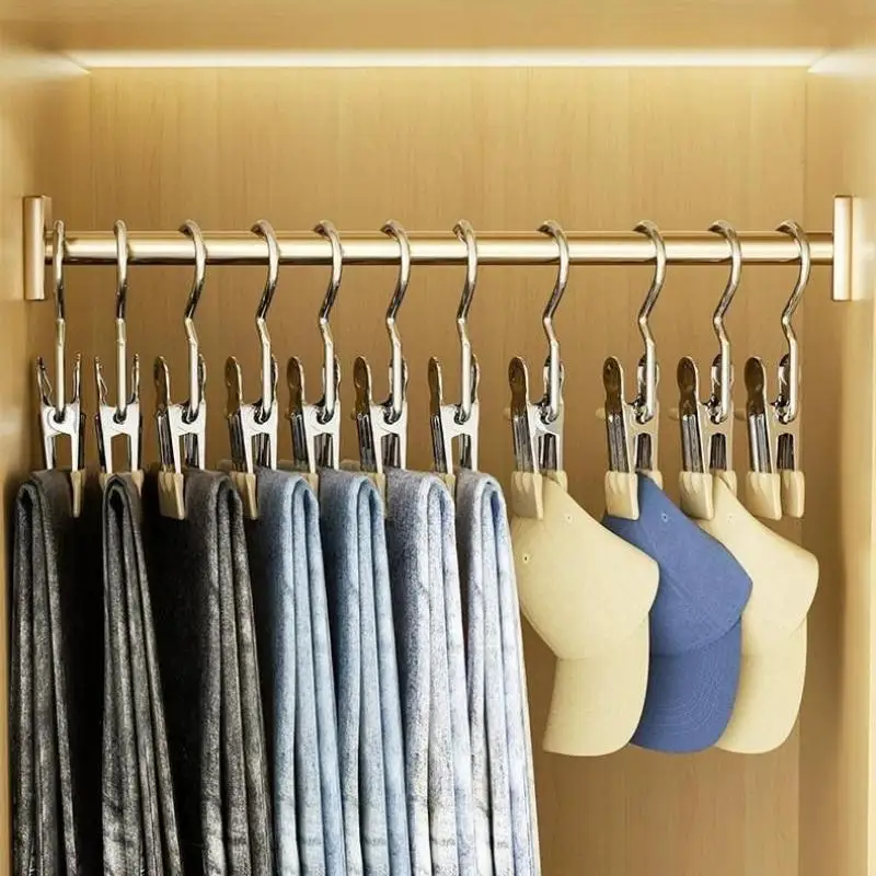 Multifunctional Clothespin Hanger Metal Stainless Steel Hat Skirt Trouser Clip Clothing Storage