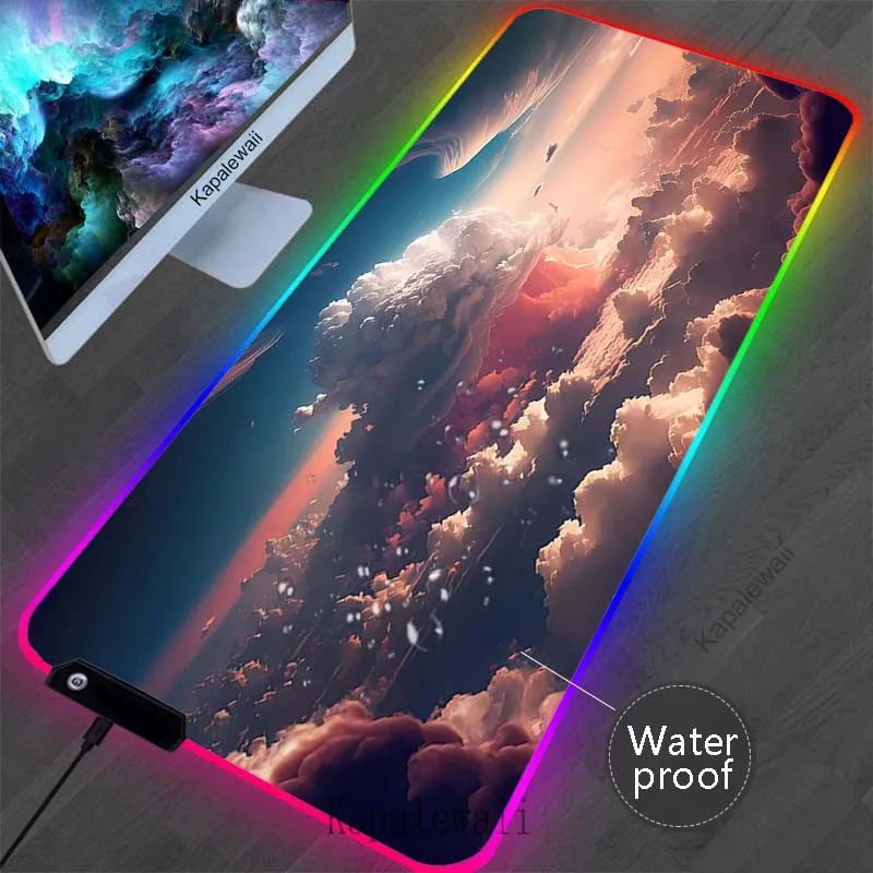 

RGB Cloud Gamer Mouse Pad LED Backlight Mousepads Locking Edge Mouse Mat Gaming Mousepad Waterproof Keyboard Pad Tapis De Souris