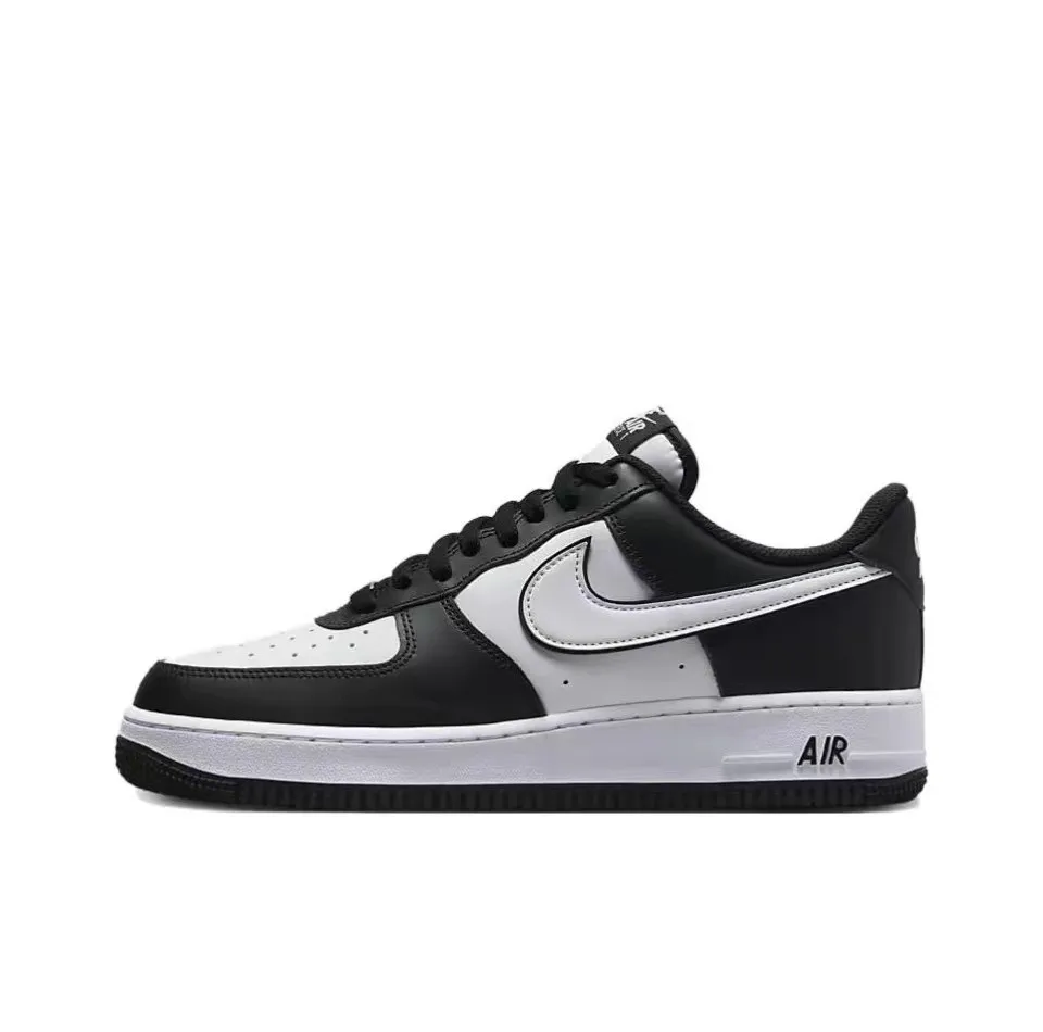 حذاء Air Force 1 Nike Low "Panda" باللونين الأبيض والأسود كاجوال متعدد الاستخدامات للرجال والنساء، حذاء رياضي مضاد للانزلاق منخفض اللوح