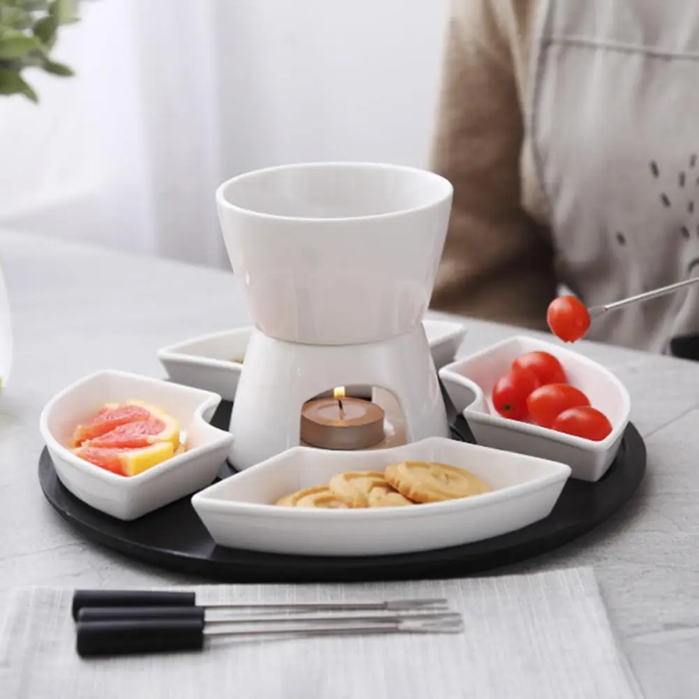Melt Hot Pot Bowl for Cheese Ceramic Fondue Pot Elegant Ceramic Fondue Butter Warmer Set for Chocolate Cheese Caramel Even
