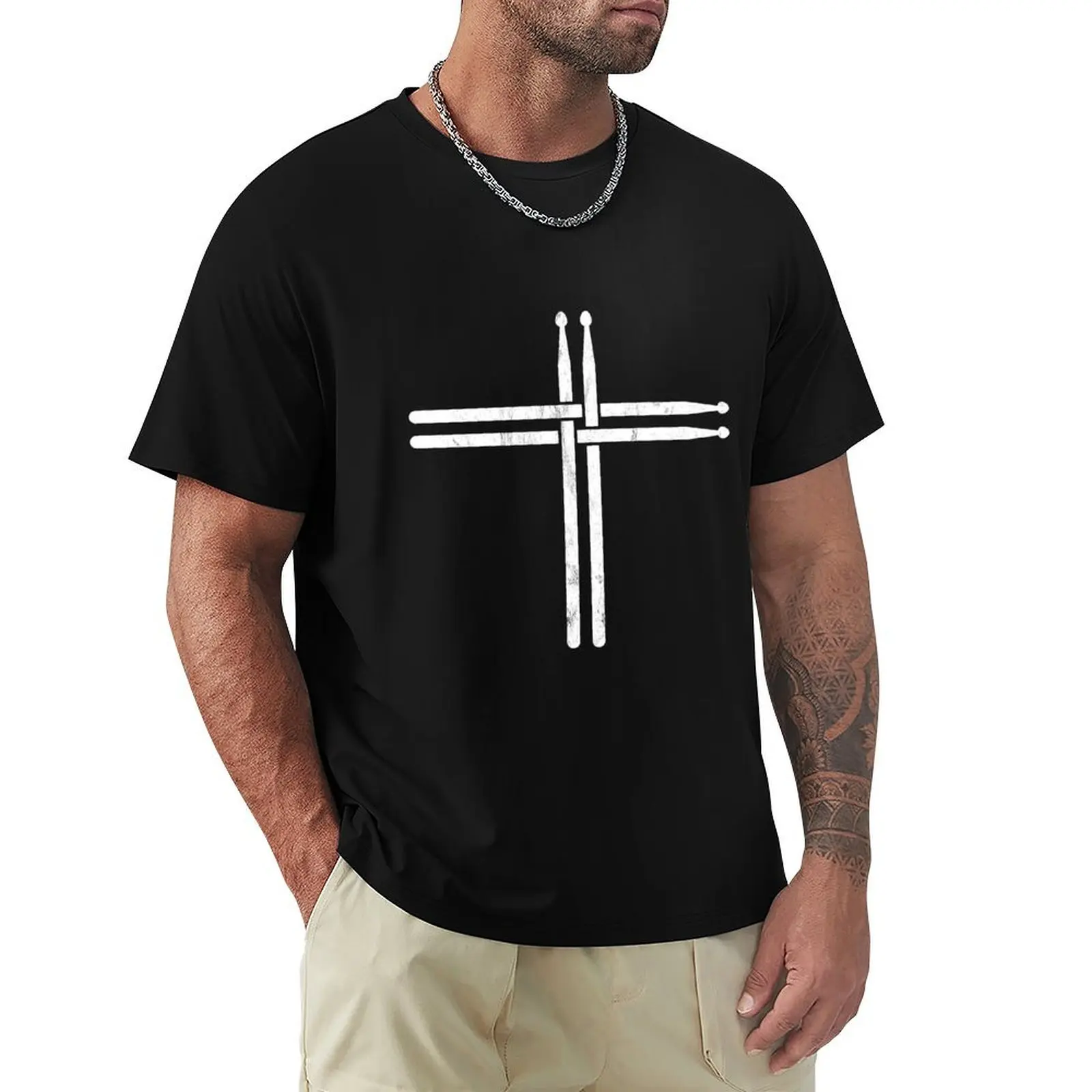 

Christian Drum Stick Cross Funny Drummer T-Shirt heavyweights hippie clothes heavyweight t shirts for men