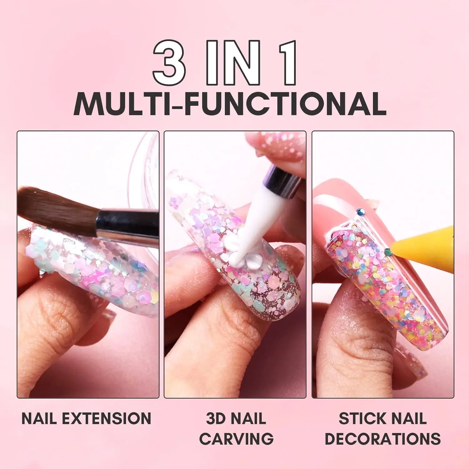 Makartt Glitter Acrylic Nail Powder,2oz Mixed Sparkly Acrylic Powder,Pink Yellow Star Clear Nail Acrylic Powder for Extension 5