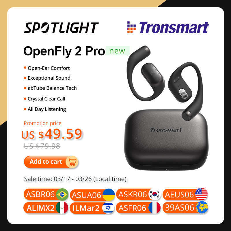 Tronsmart OpenFly 2 Pro Earphones Open-Ear Bluetooth Earbuds with 40H Playtime, SoundPulse & Sound Balance Tech, for Sport