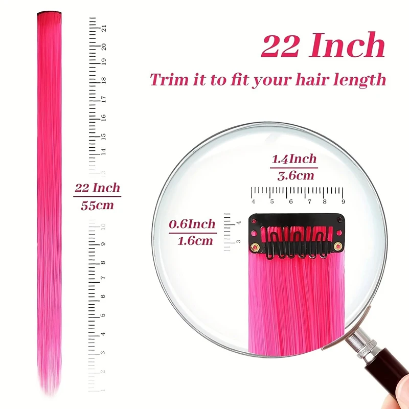 Colorful Clip on Hair Extensions -2 high Gloss Straight Synthetic Clip on Wigs, Suitable for Girls and Children's Role-Playing