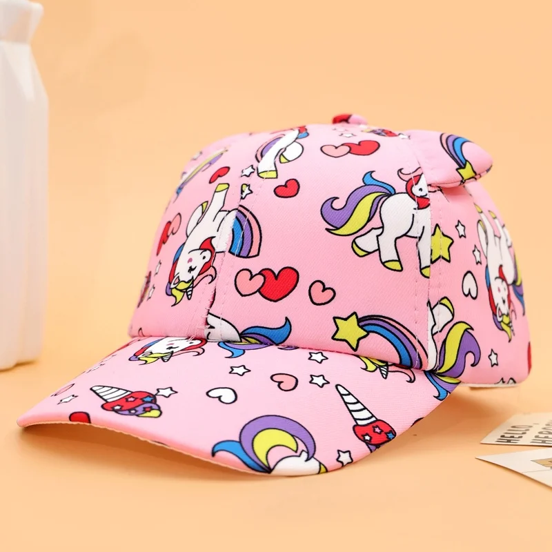 Hot Cartoon Print Kids Children's Baseball Caps for Outdoor Cat Cut Ears Hat Girls Lovely Breathable Sunshade Baseball Cap