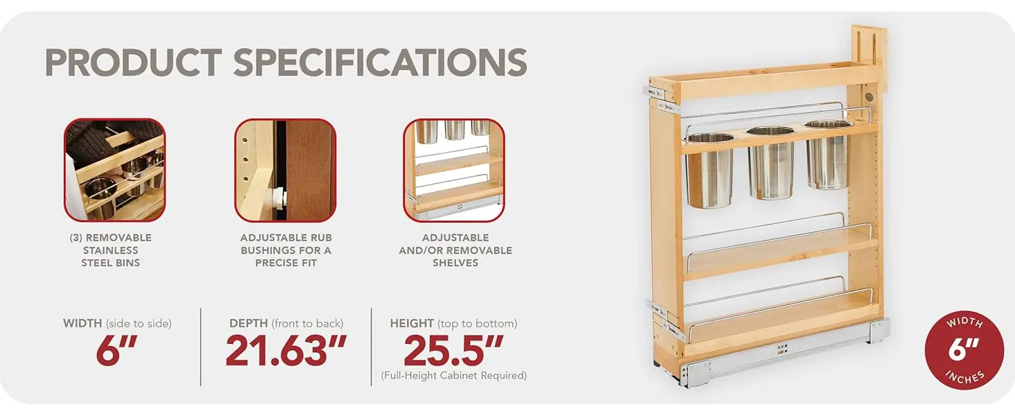 Rev-A-Shelf 5" Pull Out Kitchen Cabinet Organizer w/ Soft-Close