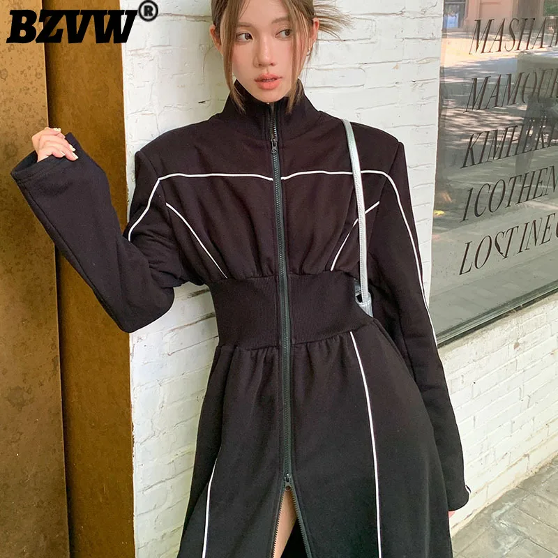 

BZVW 2023 Autumn New Fashion Windbreaker Coat Women's Niche Designer Waist Retraction Black Striped Trench Jacket Female 25X3020
