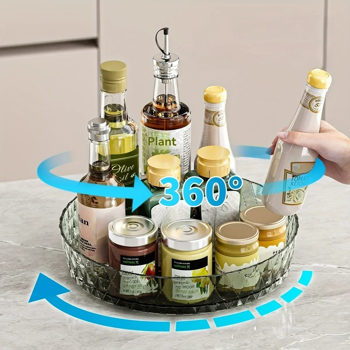 Kitchen Storage Spice Rack 360 Degree Rotation Cabinet Storage Box Tray Non-Slip Spice Round Shelf Board Kitchen Organizer