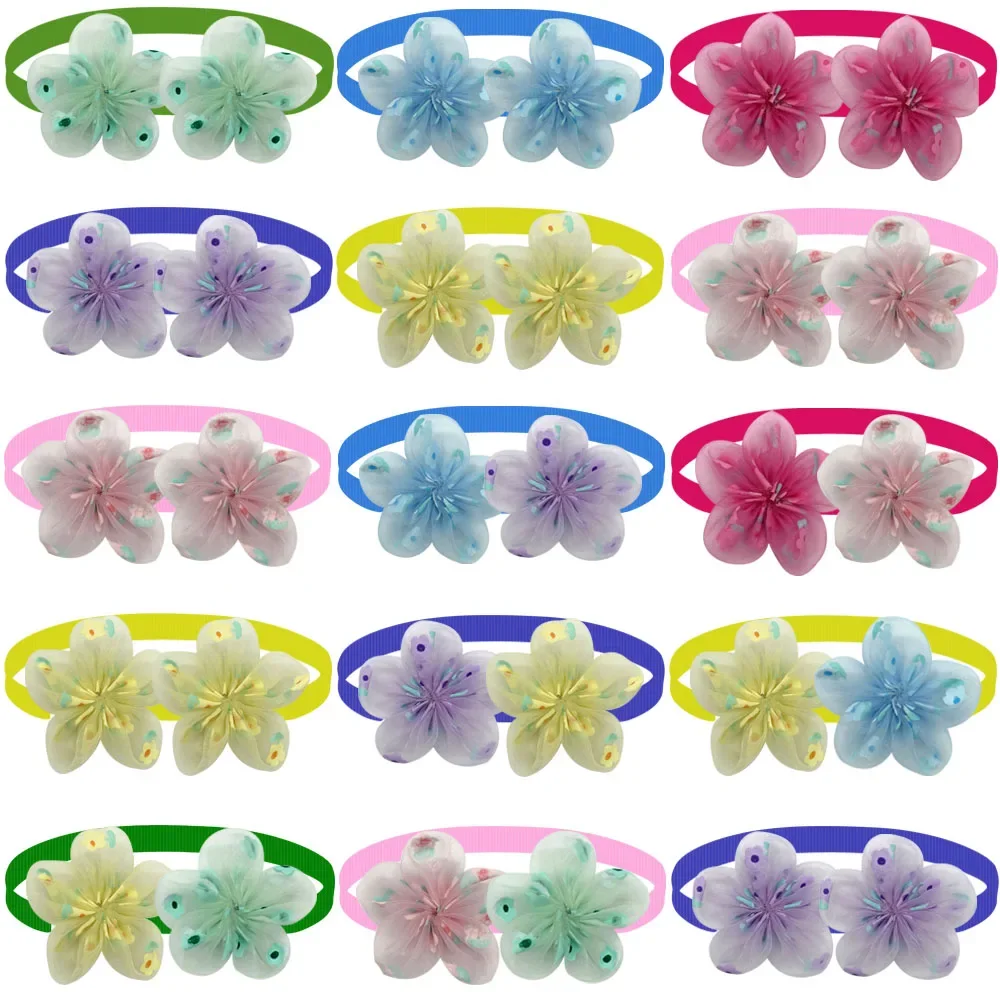 

Double Pet Dog Puppy Ties Bows Flower Grooming Accessories Pcs With Flowers Bow Cat Colorful Collar 50/100 Bowties