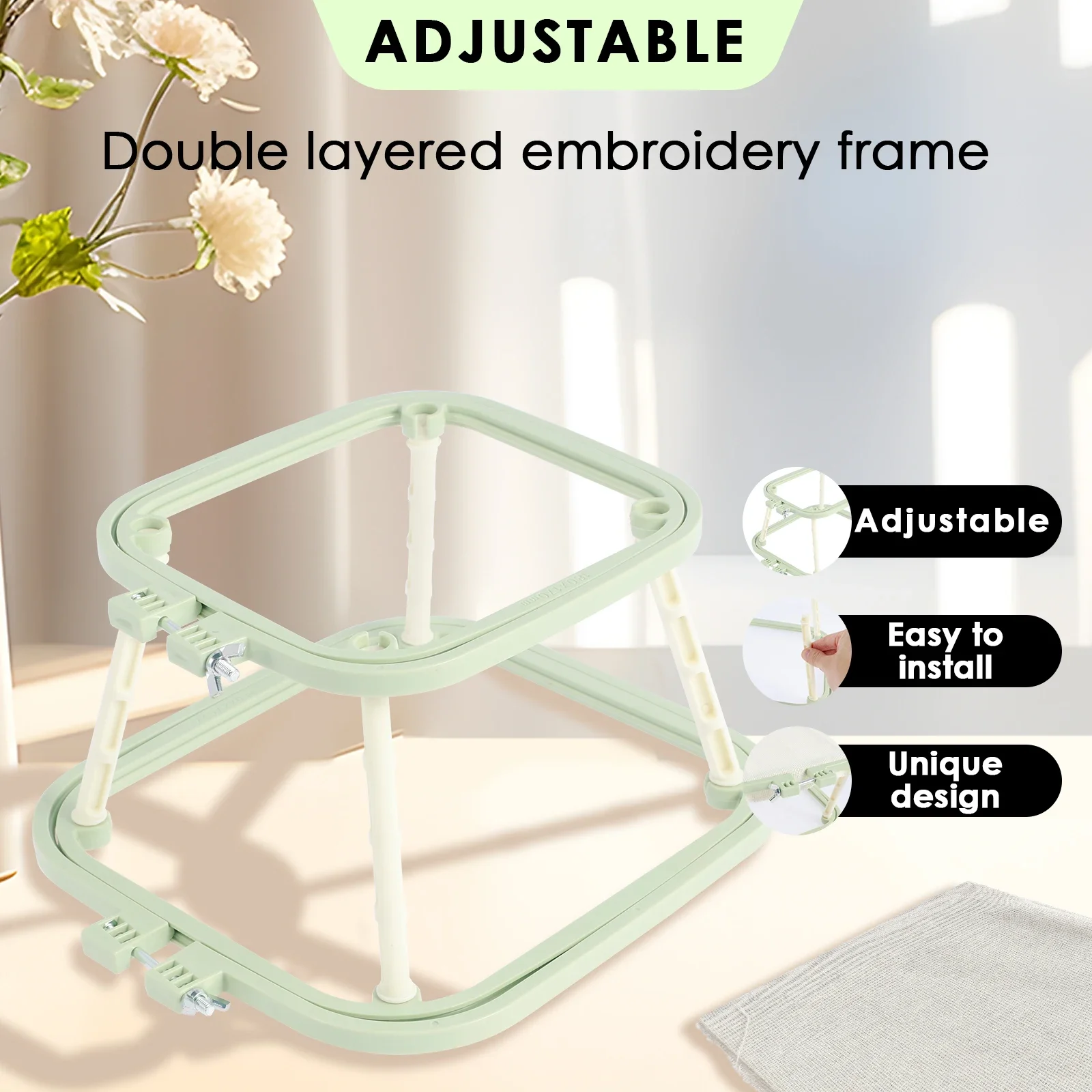 Double Layer Embroidery Frame Stitch Hoop Stand Adjustable Integrated ABS Needlework Holder Tool for Desktop Stitch Hoop Stand