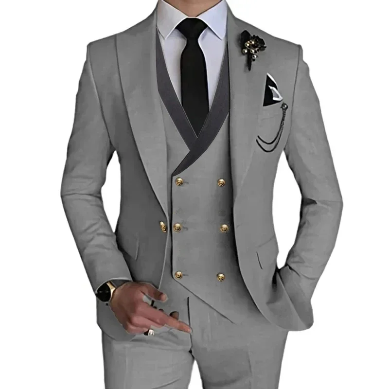 Men's British Style Fashion Boutique Slim Fit Party Stretch Fabric 3 Pieces Sets Suit Pants Vest Blazers Jacket Coat Trousers mens suit