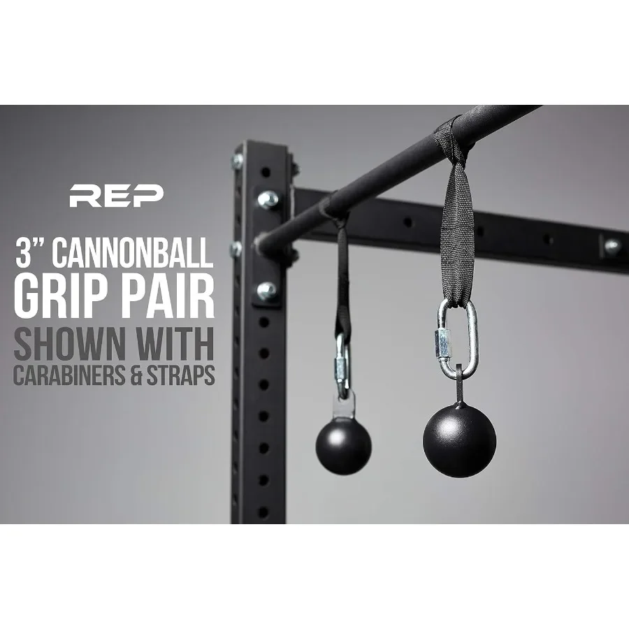 Fitness Cannonball Grips | Pull Up & Grip Strength Trainer for Cable Machines, Power Racks & Home Gyms : Includes Carabiner and