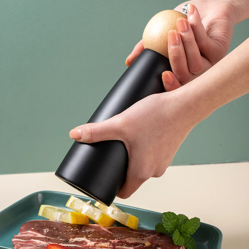 Wooden Manual Pepper Grinder Spices Sea Salt Mill Adjustable Ceramic Pepper Mill Barbecue Seasoning Grinding Bottle Cooking Tool