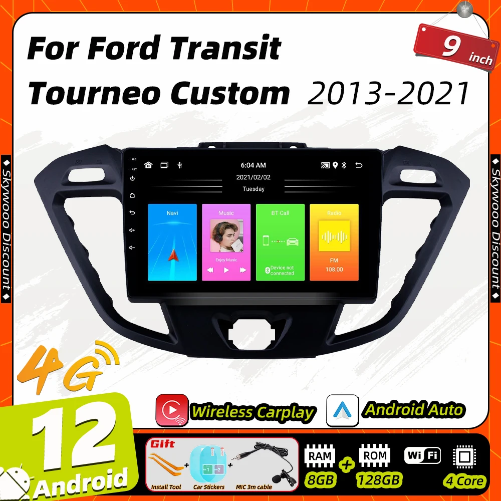 Carplay Stereo Per Ford Transit Tourneo Custom 2013-2021 Autoradio 2 Din Android Multimedia Player Screen Head Unit Navigation