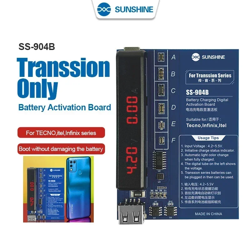 

SUNSHINE SS-904B for Transsion Series Battery Quick Charging Digital Activation Board for TECNO ITEL INFINIX Maintenance Testing