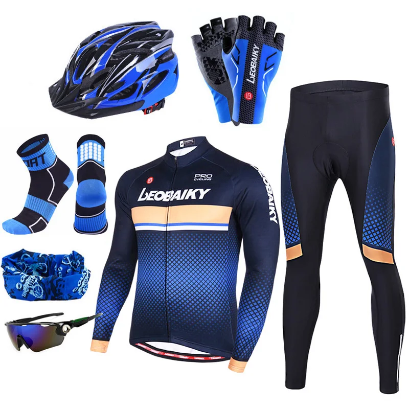 Details about   Men Long Sleeve Team Cycling Jersey Set Bicycle Tops Bib Pants Suit Bike Uniform 